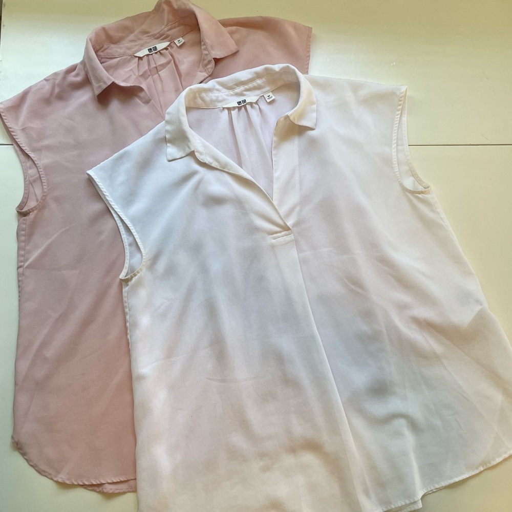 Uniqlo Women's Blouse Set - Soft Pink and White